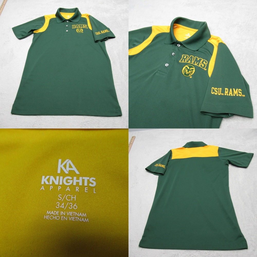Colorado State Rams Polo Shirt Mens Small‎ Knights Apparel Green Short Sleeve